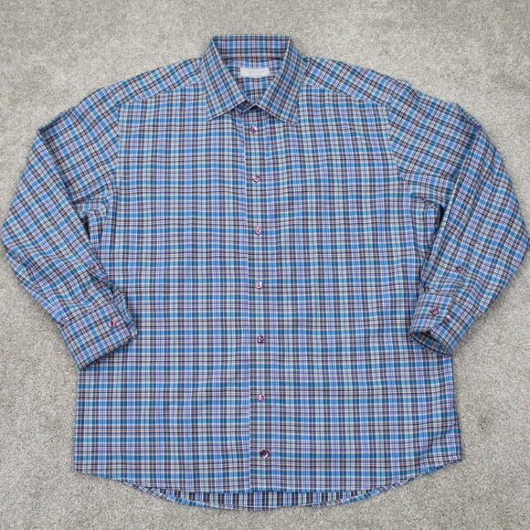 ETON Dress Shirt Men 17, 43 Blue/Green/Purple Plaid Long Sleeve Button Up - Picture 2 of 12